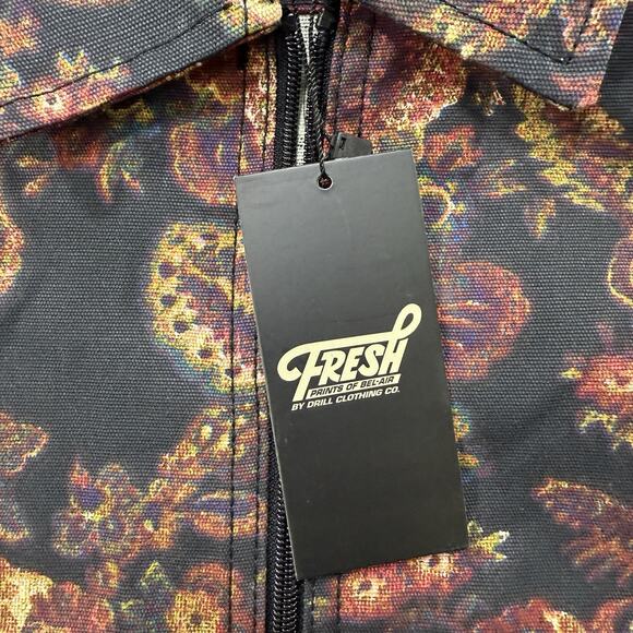 Fresh Prints of Bel-Air Floral Jacket Men M Black Multi Cotton Zip Up Streetwear - Picture 4 of 11